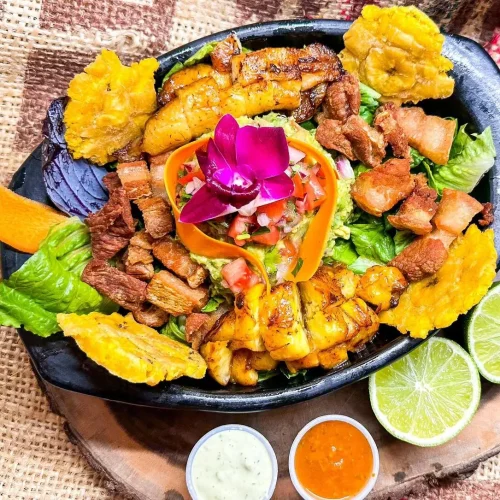 Carnita con vegetales comida típica de colombia restaurant bandeja paisa miami